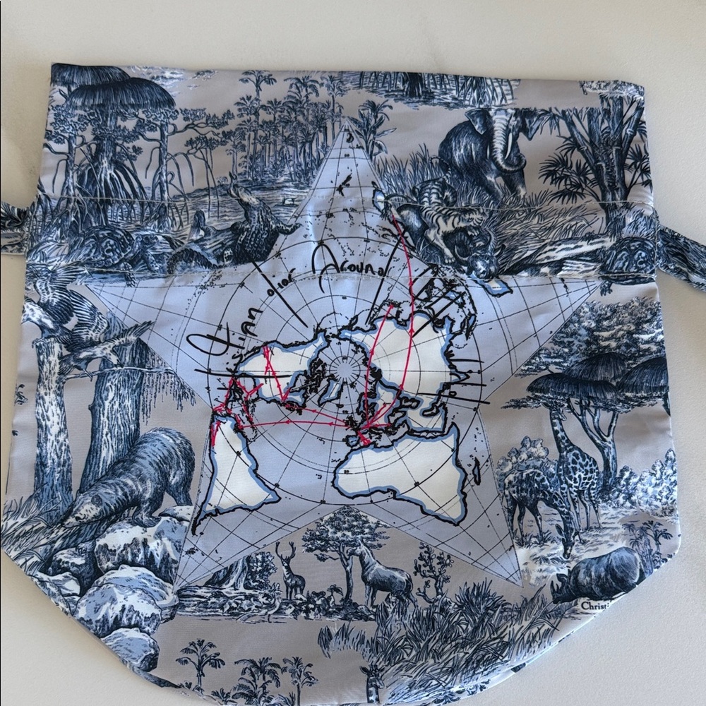 Gray and Blue Animal Print Drawstring Bag